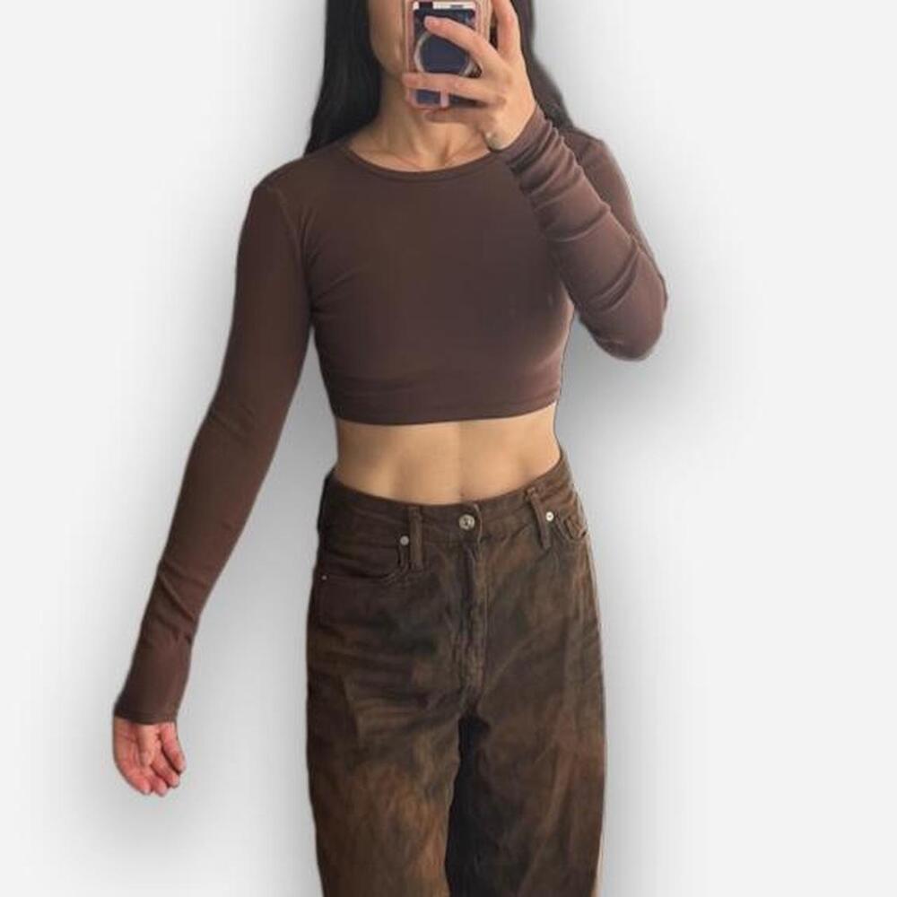 Zara brown long sleeve crop top in a US 6